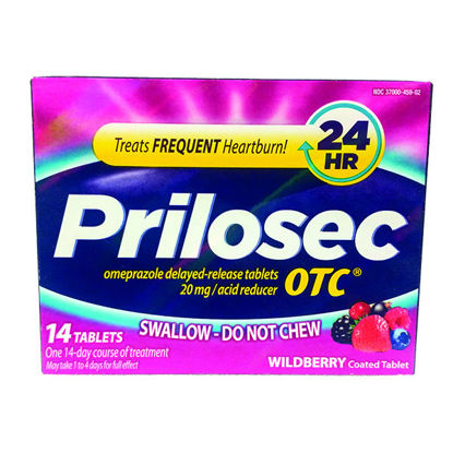 Picture of Prilosec 20mg otc tablets wildberry flavor 14 ct.
